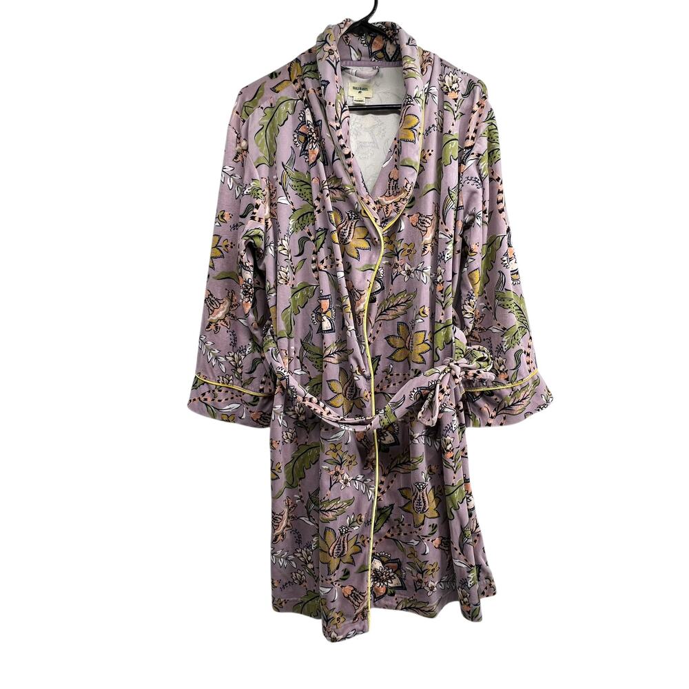 World Market One Size OS Robe Purple Floral Cozy Velour Pockets Self Care